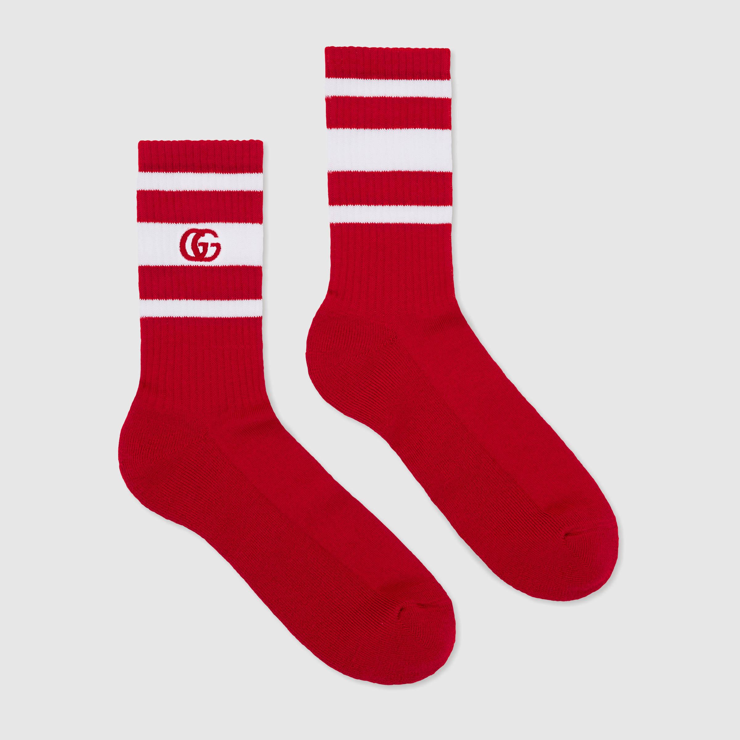 Gucci Stretch Cotton Socks With Gg in Red for Men Lyst